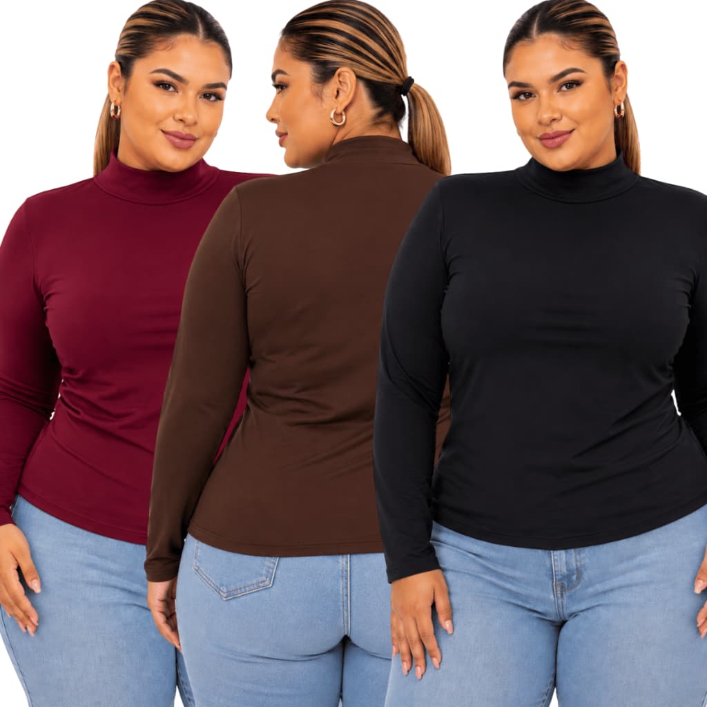 Blusa Cacharrel Gola Alta Plus Size No Poliamida Sem Bojo Moda Maior Feminina