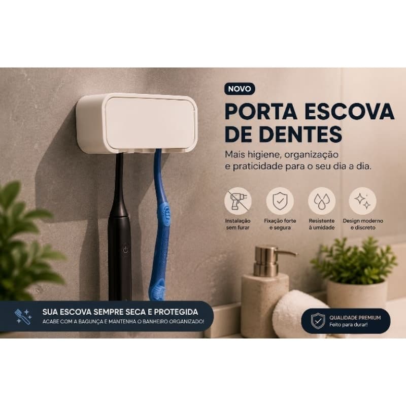 Porta Escova de Dentes de Parede Organizador para Banheiro Suporte Adesivo Sem Furar Compacto