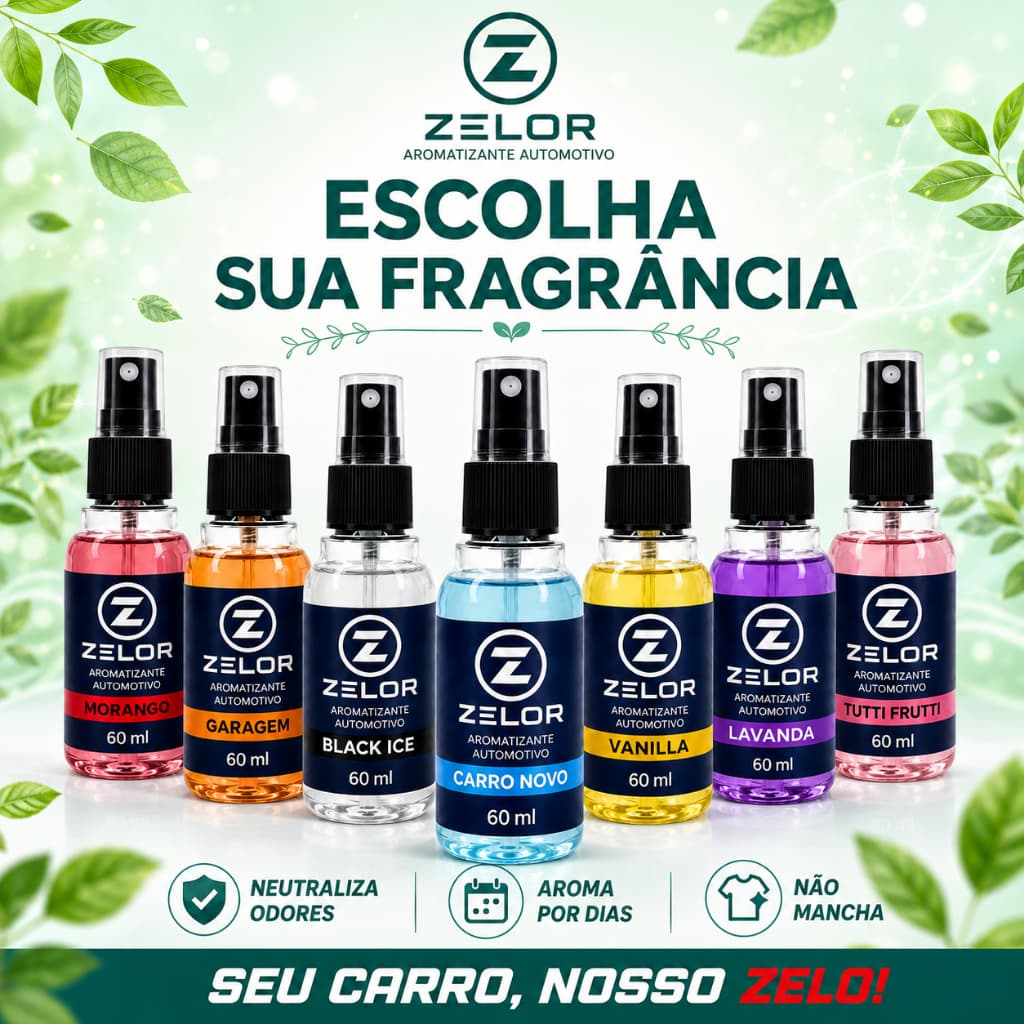 Cheirinho para Carro Spray 60ml Zelor Elimina Mau Cheiro Aromatizante Automotivo Longa Duração Uber 99
