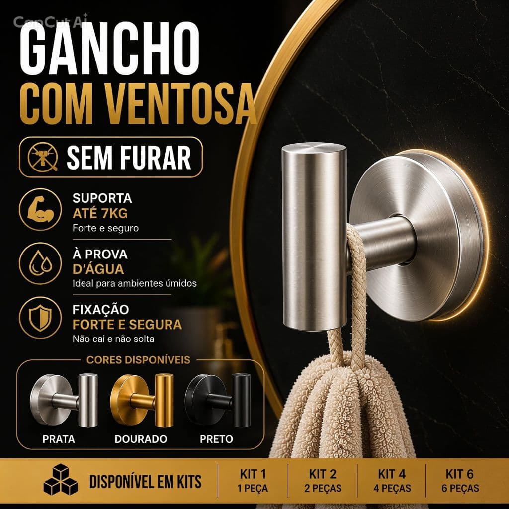 Gancho de Ventosa Adesivo Inox Super Forte Sem Furar Premium