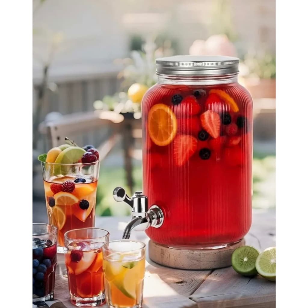 Suqueira de vidro 3 litros Dispenser de bebidas com torneiras para festa agua aromatizada suco cristal
