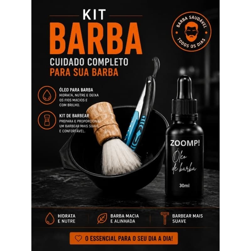 kit para barba profissional + óleo de barba ZOOMP