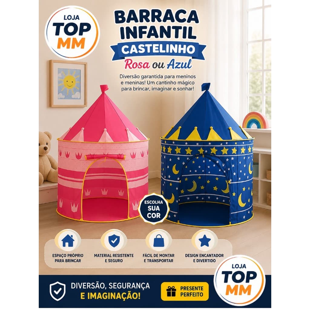 Tenda Infantil Castelinho Barraca Cabana Dobrável Menina e Menino Princesa Príncipe Pronta Entrega