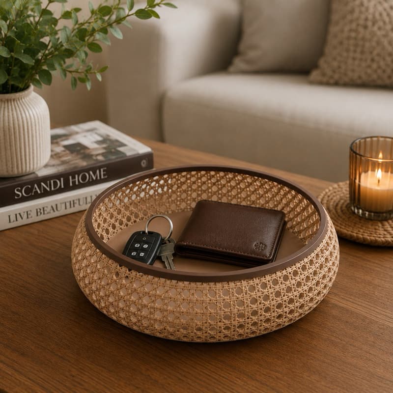 Organizador decorativo e Porta objetos Rattan, bandeja Moderna Chaves Carteira Para Mesa Sala Quarto