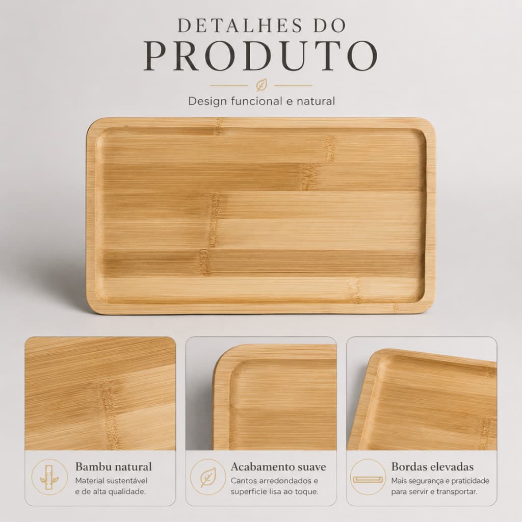 Bandeja de Bambu Petisqueira Retangular Cozinha Servir Petiscos