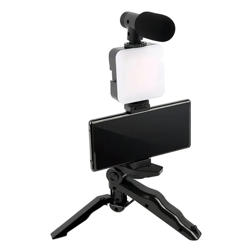 Kit Gravação 4 Em 1 Com Microfone, Led, Suporte Celular
