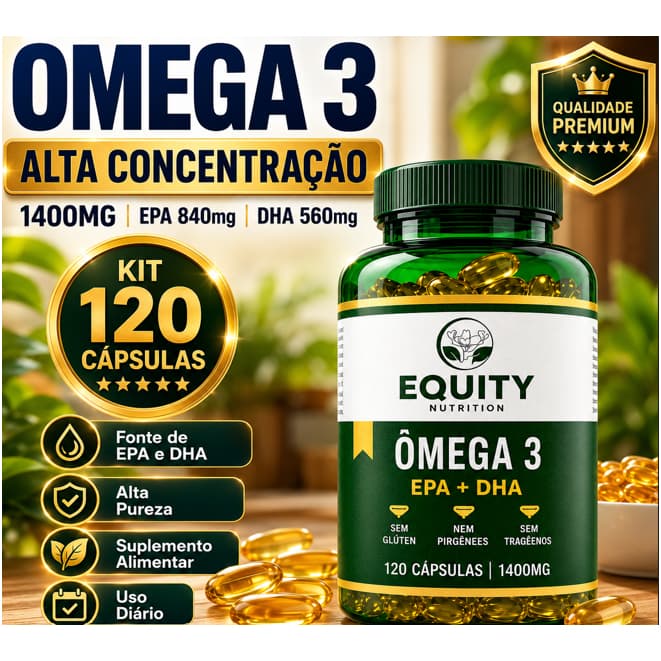 Ômega 3 EPA DHA 1400mg Óleo de Peixe 120 Cápsulas Suplemento Alimentar Coração Equity Nutrition