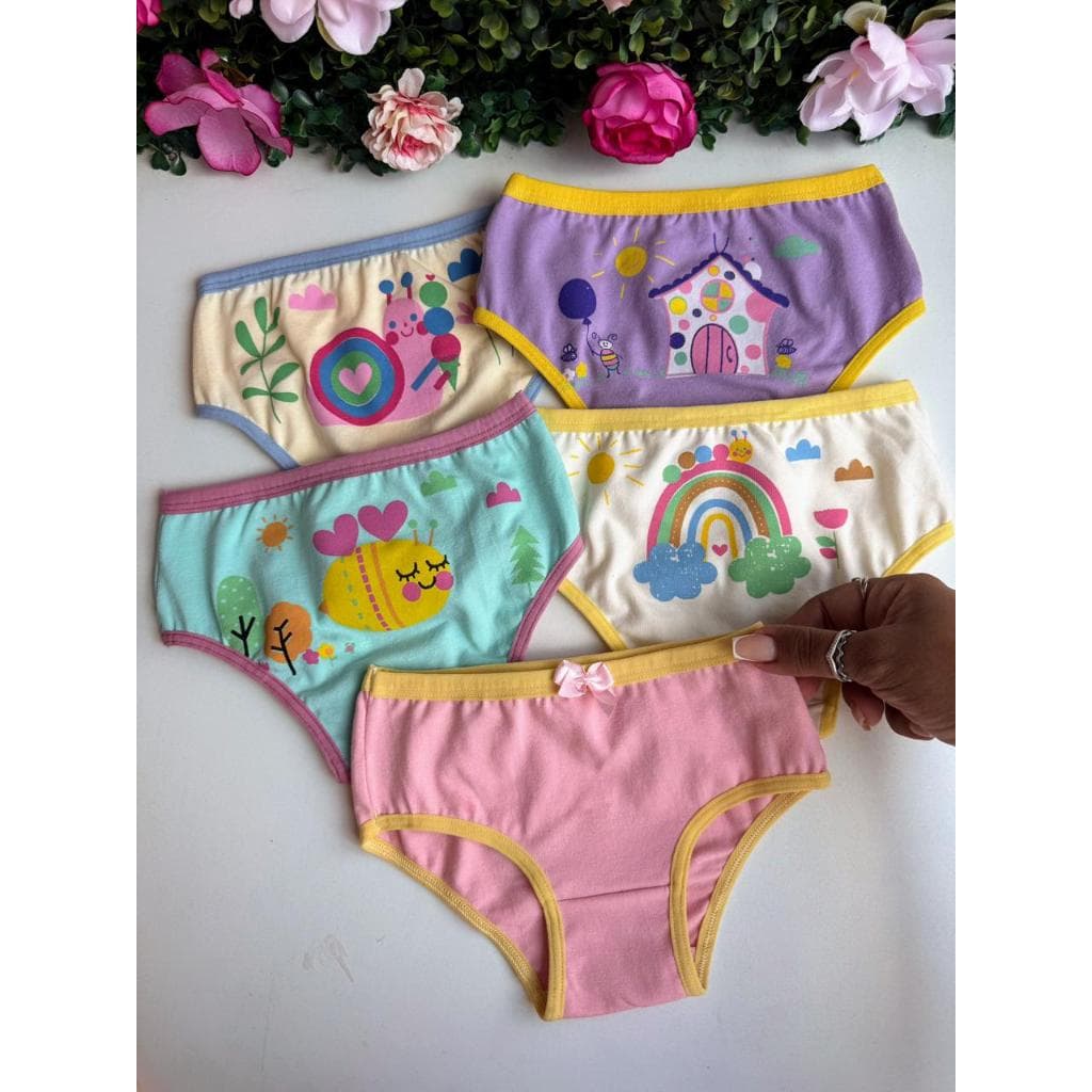 Kit 5 calcinhas Infantil crianças meninas 100% algodão várias estampas e estilos