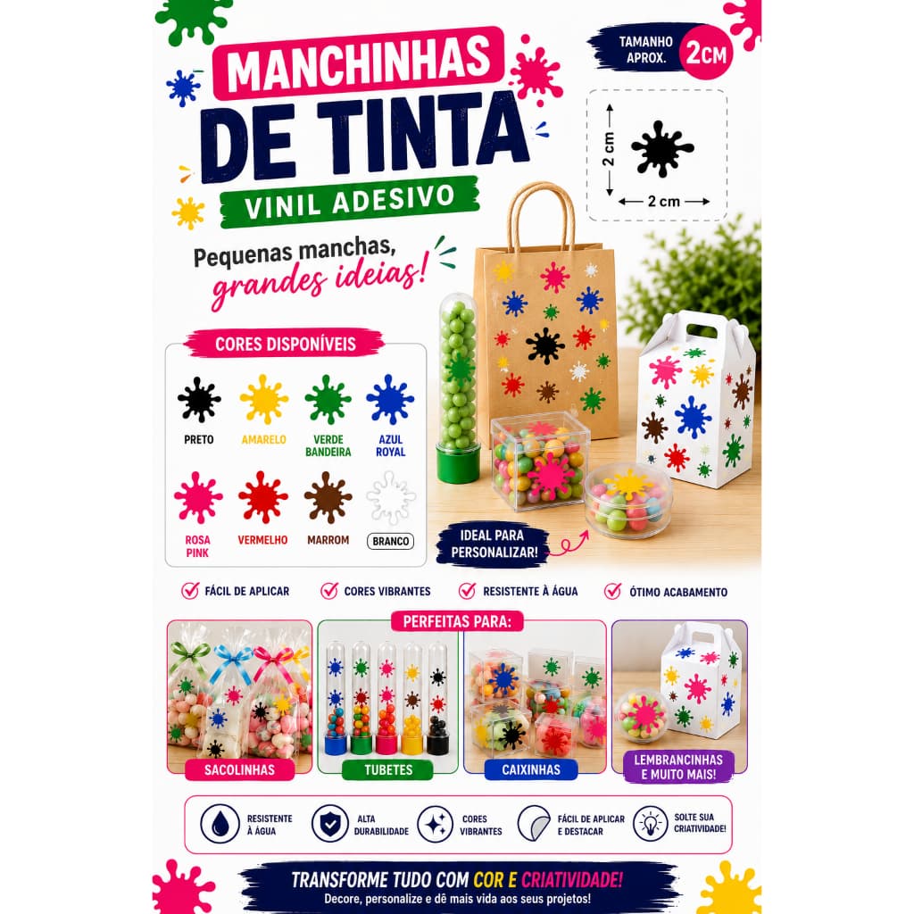 Adesivo Manchinhas de Tinta 2cm em Vinil resistente a água | O Maior Pintor do Mundo | Alta Qualidade 8 cores( 240und)