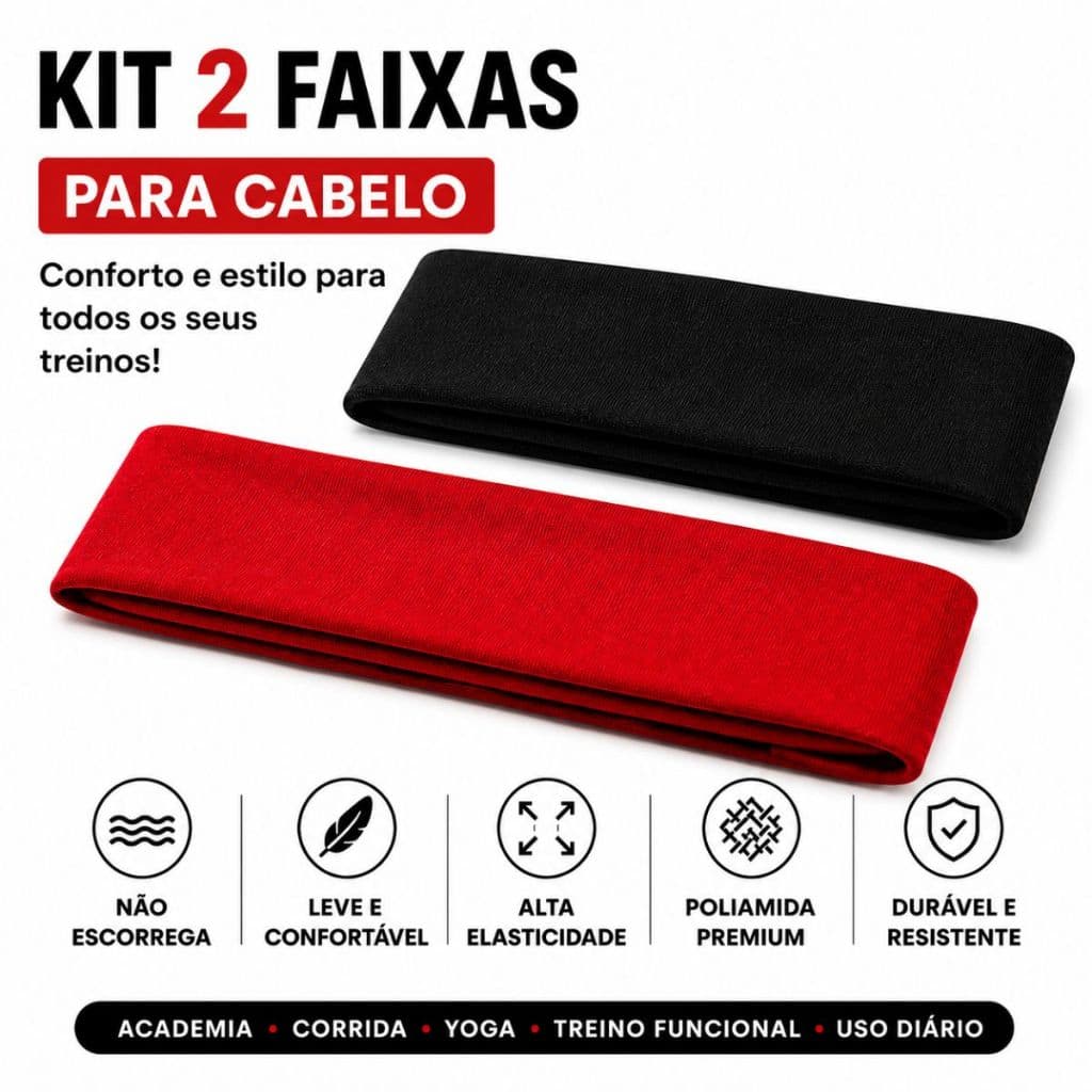 Kit 2 Faixas de Cabelo Feminina Academia Não Escorrega Poliamida Confortável Fitness Corrida Treino Yoga