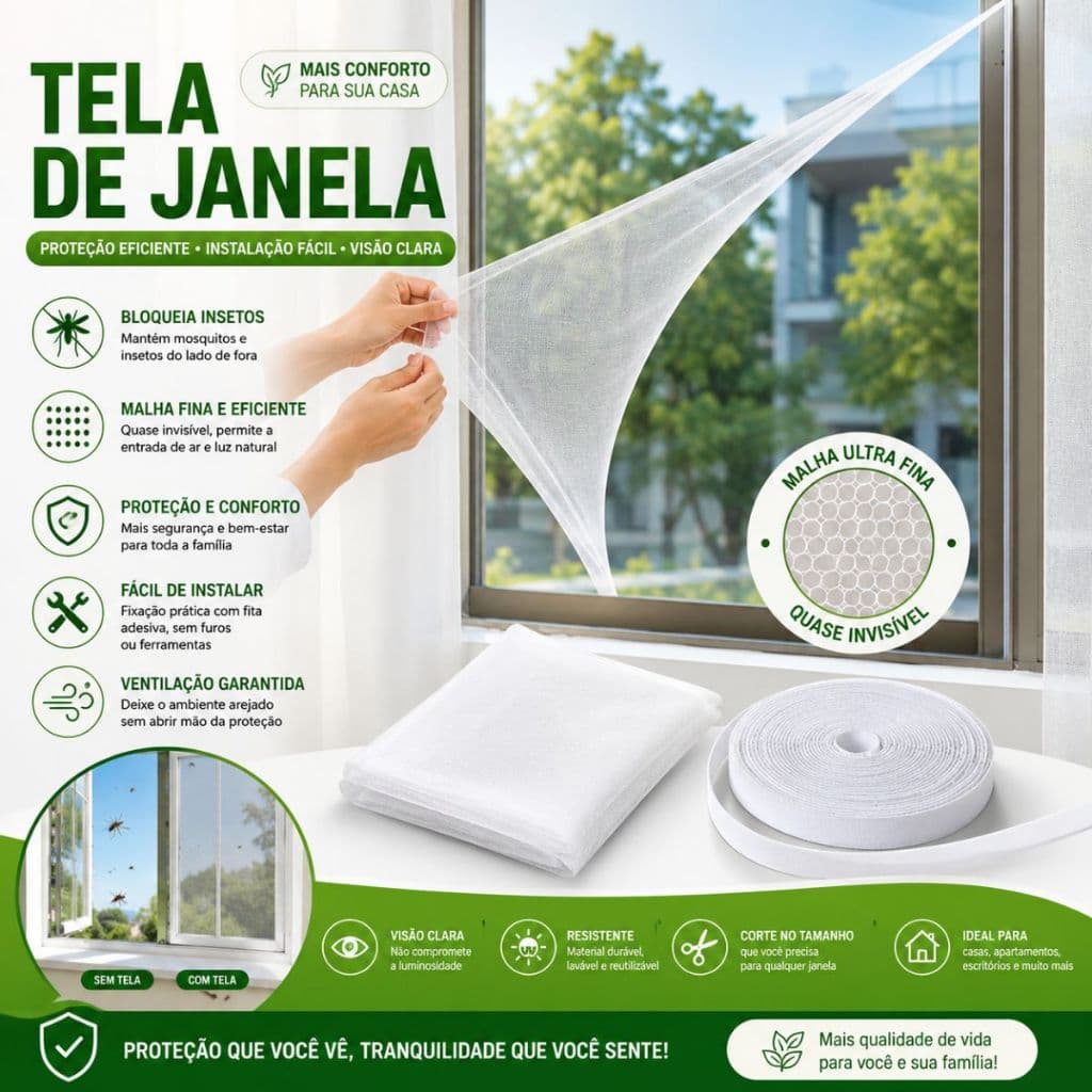 Tela Mosquiteiro Dobrável Anti Inseto Contra Mosquitos Pernilongos Para Janela e Cama 2M por 1,65M