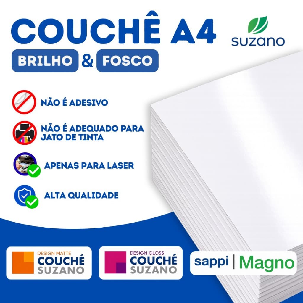 Papel Couchê Brilho e Fosco A4 (Suzano e Magno) Melhor Qualidade Impossível!