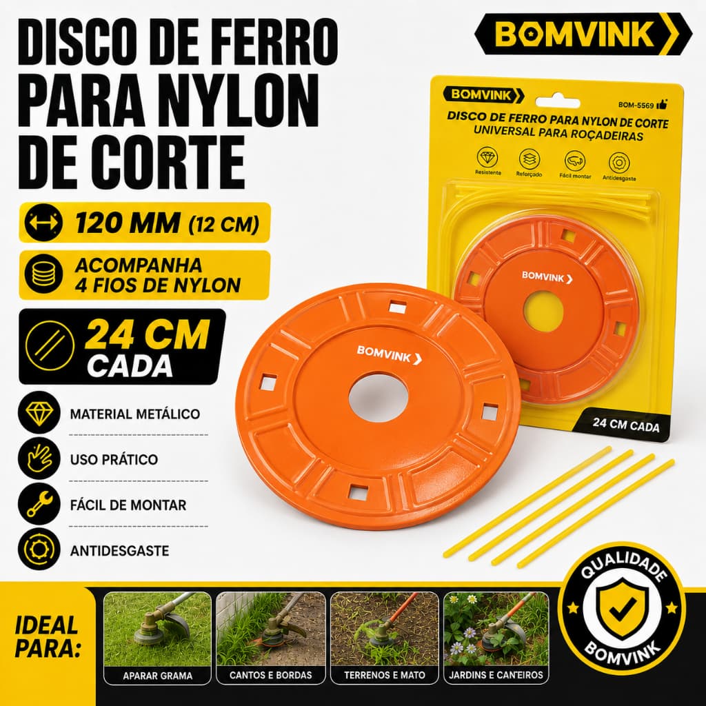 Disco Para Nylon De Corte Roçadeira Universal 4 Fios Ferro Metálico Premium Furo 1 Polegada Diâmetro de 12cm