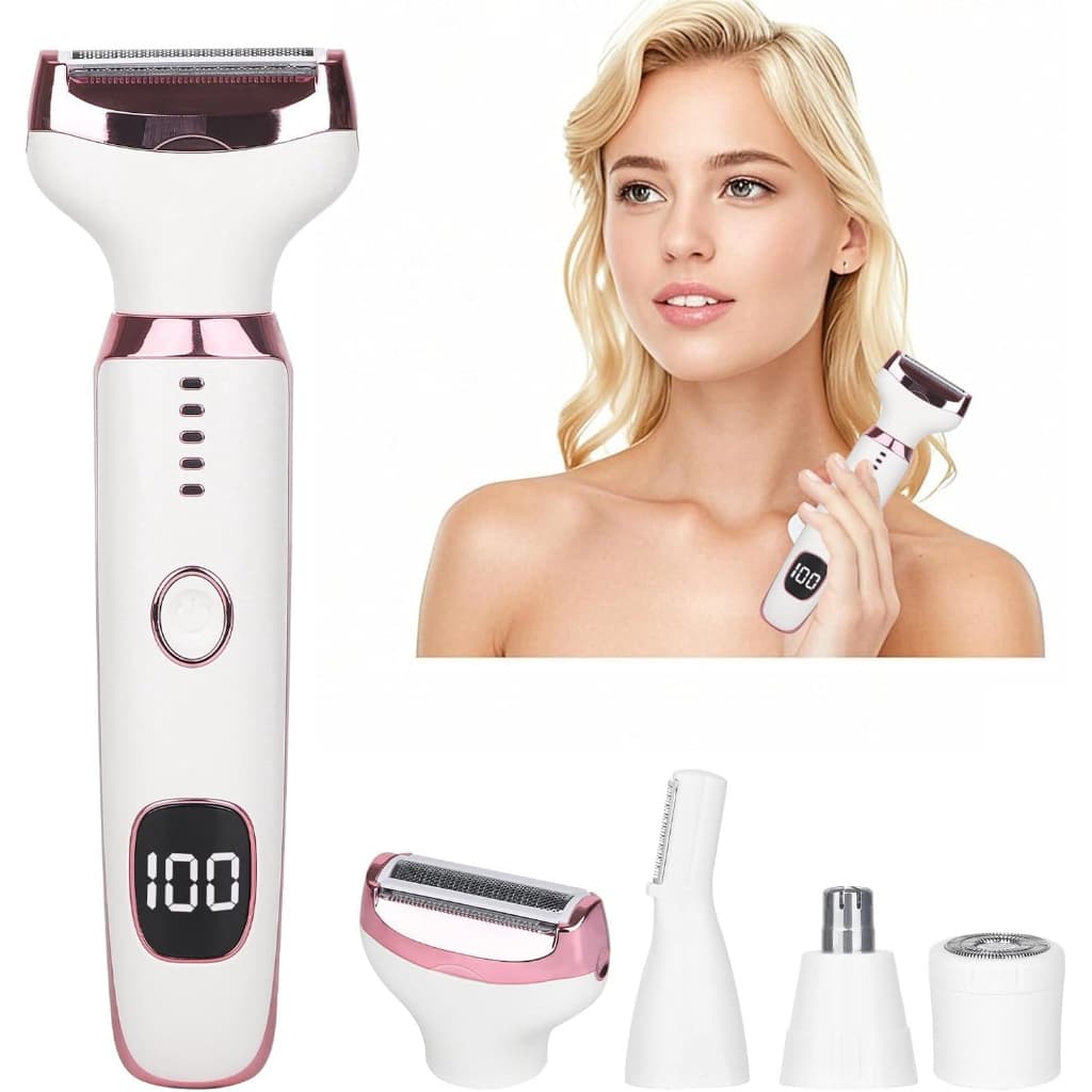 Depilador Elétrico 5 em 1 ✨ Recarregável USB, Resistente à Água, Display LED para Corpo, Rosto e Sobrancelhas -M7