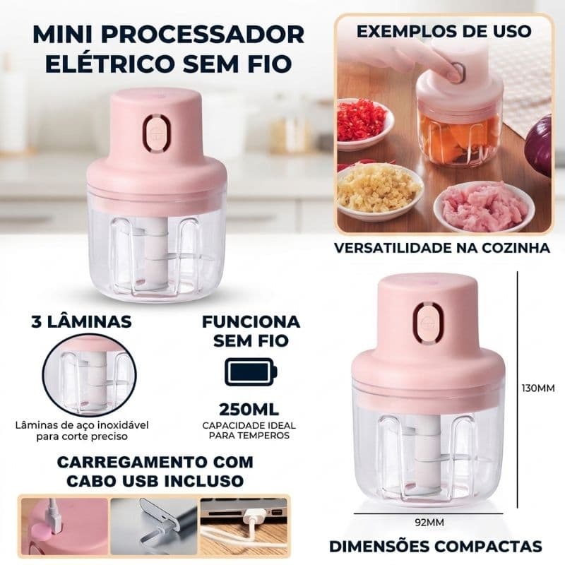 Triturador Processador Elétrico Recarregável Mini