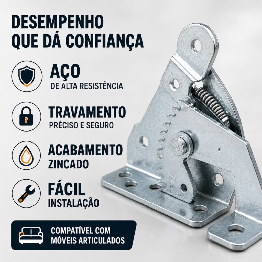 Catraca Reclinável Triangular com Abas – Zincada, 3 Estágios, Aço de Alta Resistência