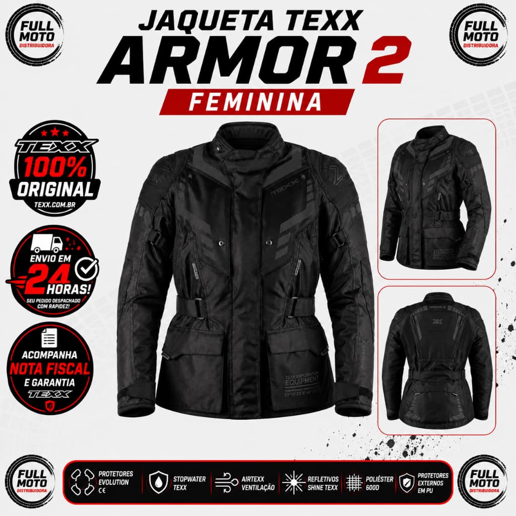 Jaqueta Texx Armor 2 Lady Feminina Preta Moto Motociclista
