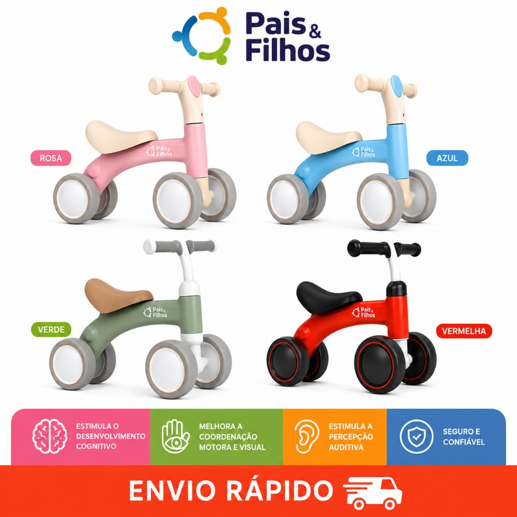 Bicicleta de Equilíbrio Infantil Sem Pedal Pais & Filhos Andador Motoca Bebê Primeiros Passos Unissex Rodas Silenciosas