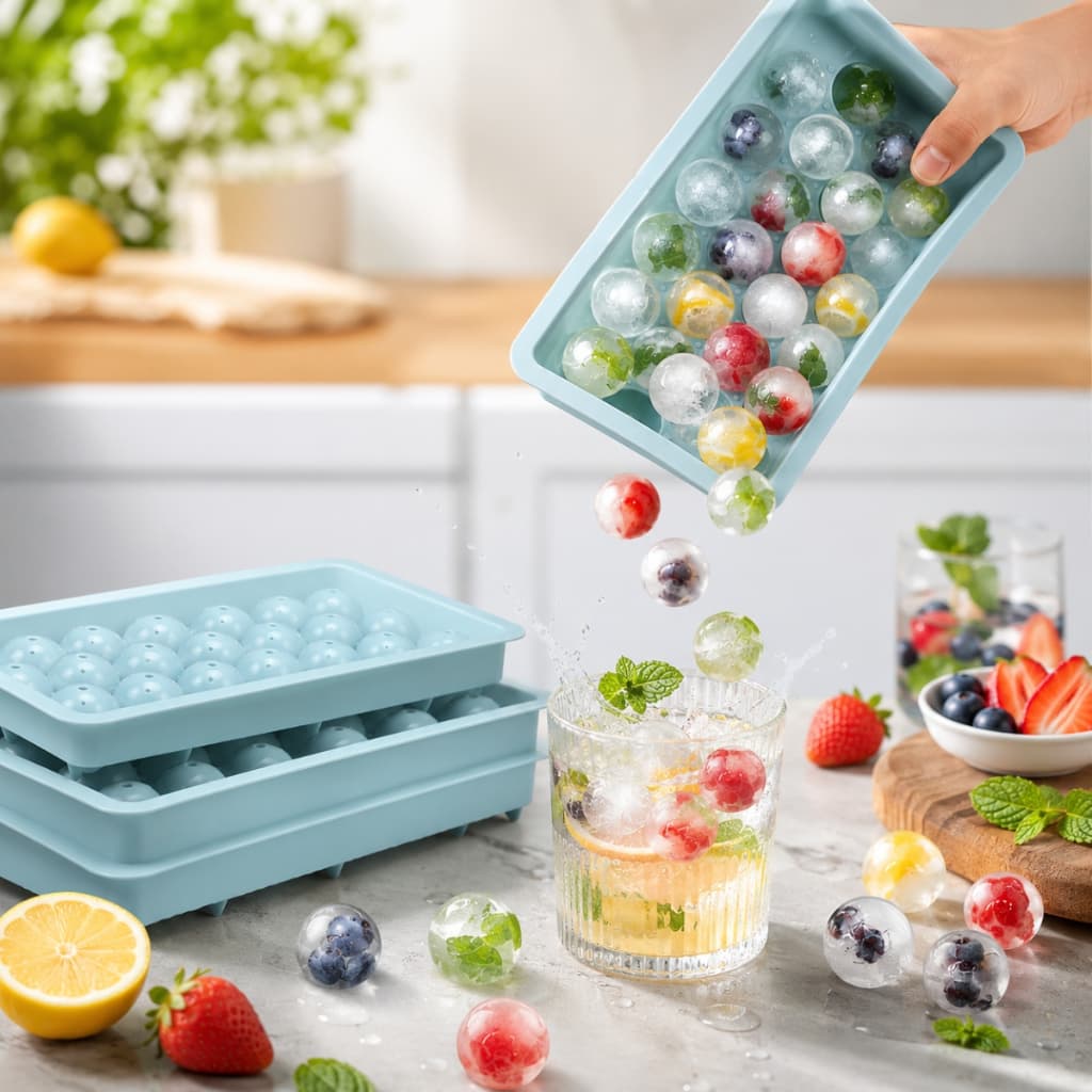 Forma de Gelo Com Tampa 33 Bolinhas de Gelo Bolinha Fácil De Soltar Prático Bebida Saborizada