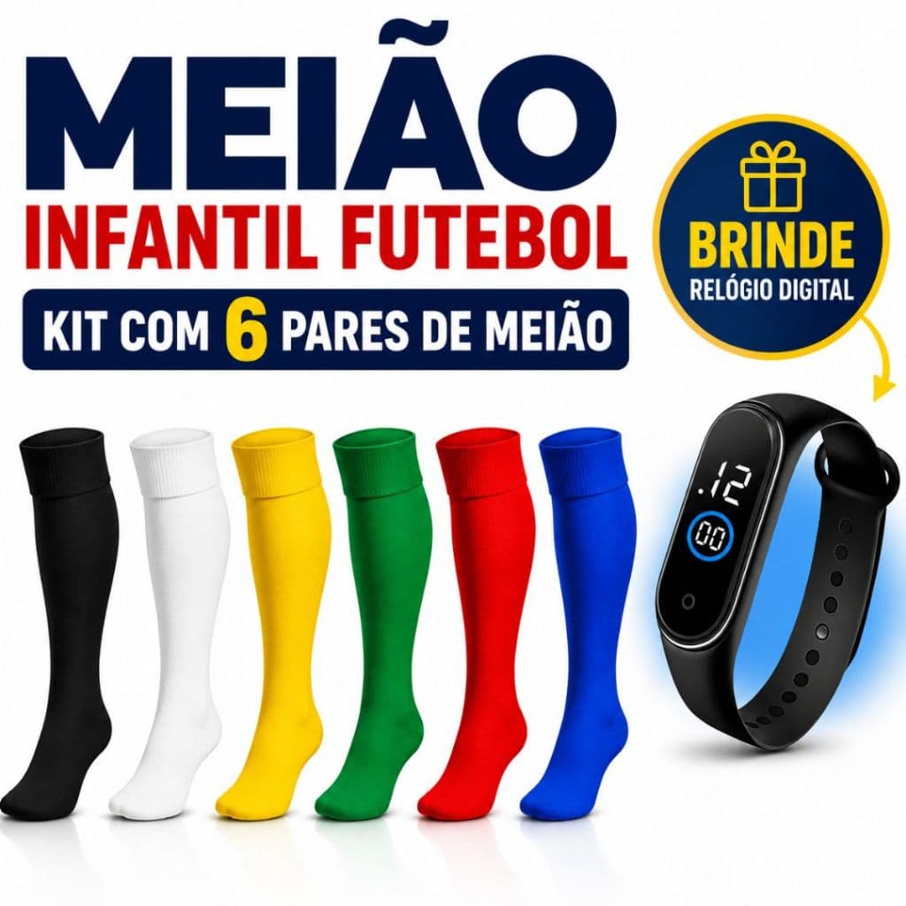 Kit 6 Meião Infantil Algodão Futebol Esporte