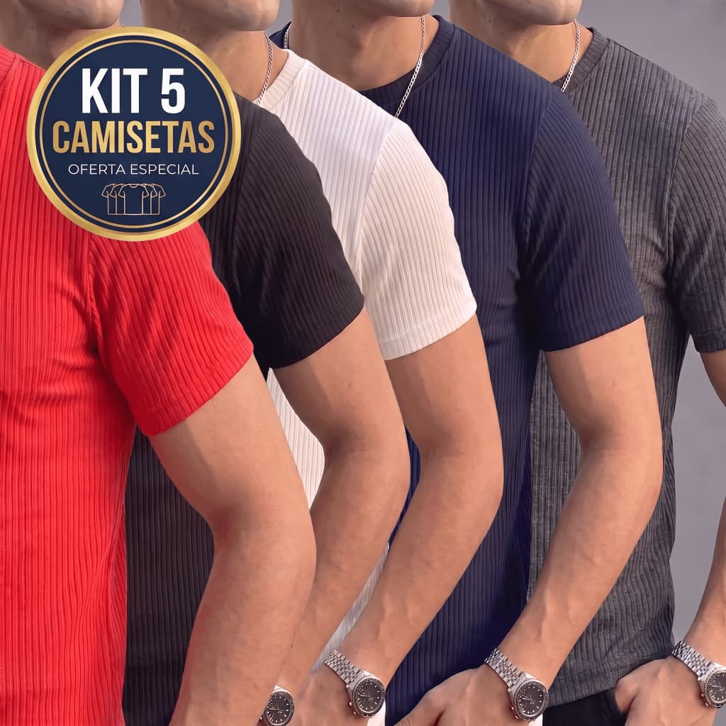 Kit 5 Camiseta Americana Masculina Canelada Slim Fit Básica Ribana Estilo Us Drip Rapper