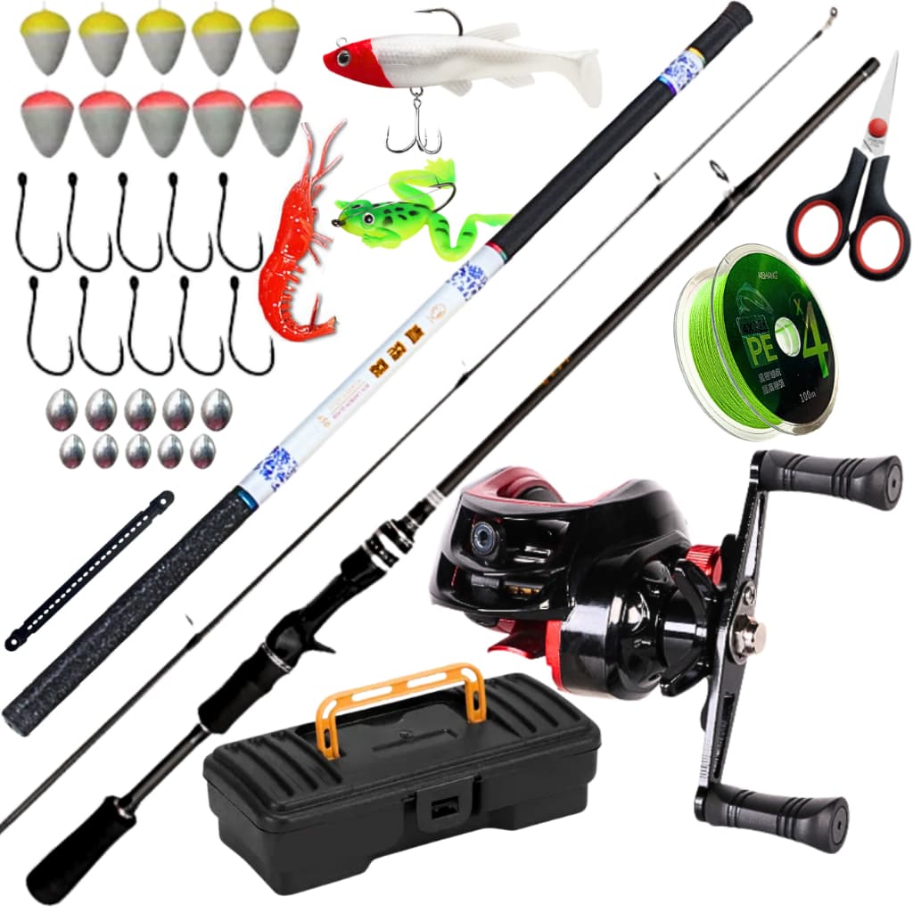 Carretilha de Pesca Drag 10kg Vara de Fibra de Carbono Vara Telescopica de Mão 4,50 Anzol KIT Isca