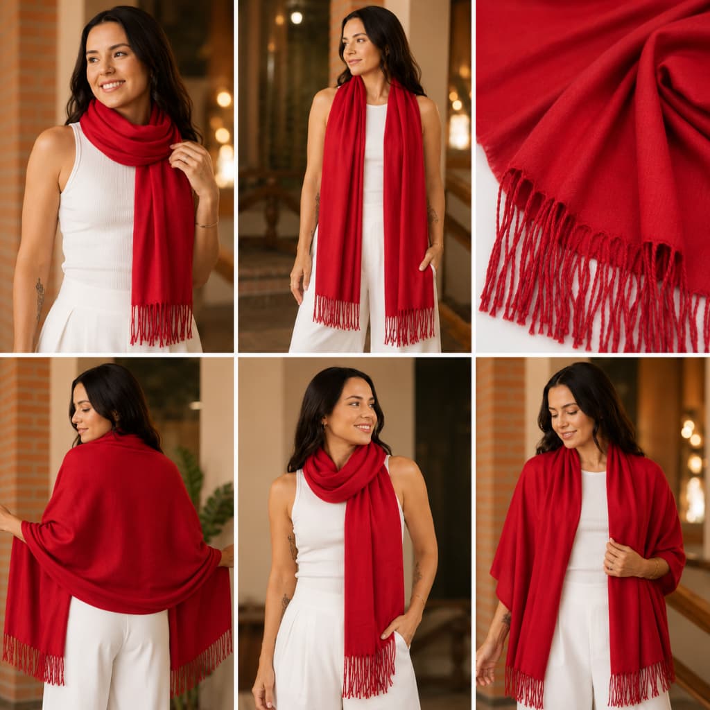 Cachecol Pashmina Vermelho Queimado Lisa 100% Poliéster Elegante e Versátil Moda Luxo