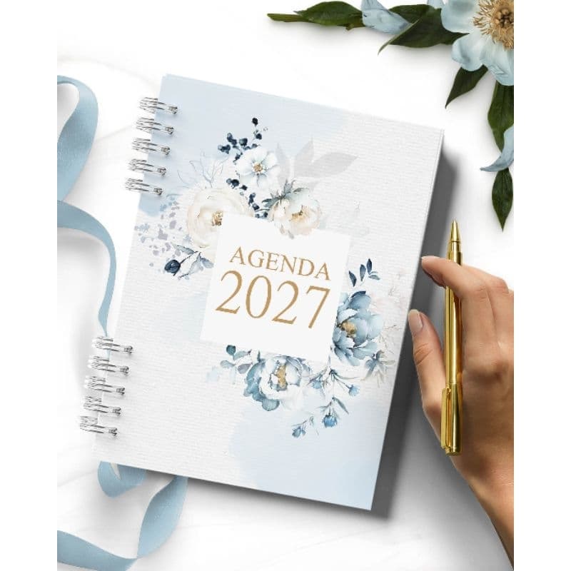 Agenda 2027-2028 Personalizada – "Floral Azul Datada" e "Neutra Sem Data"•