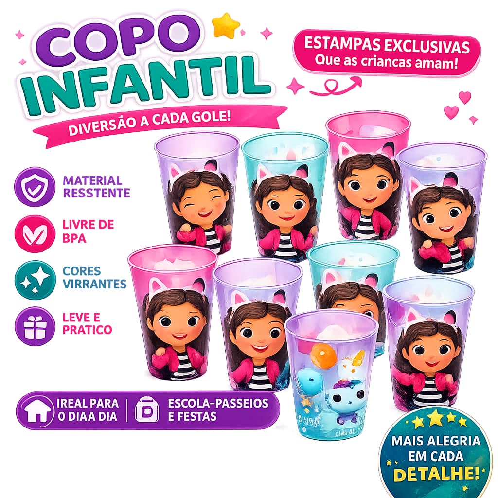 Copos Casa Mágica Da Gabby Copos Temáticos Gabby Mágica Infantil Aniversário Lembrancinha Lancheira