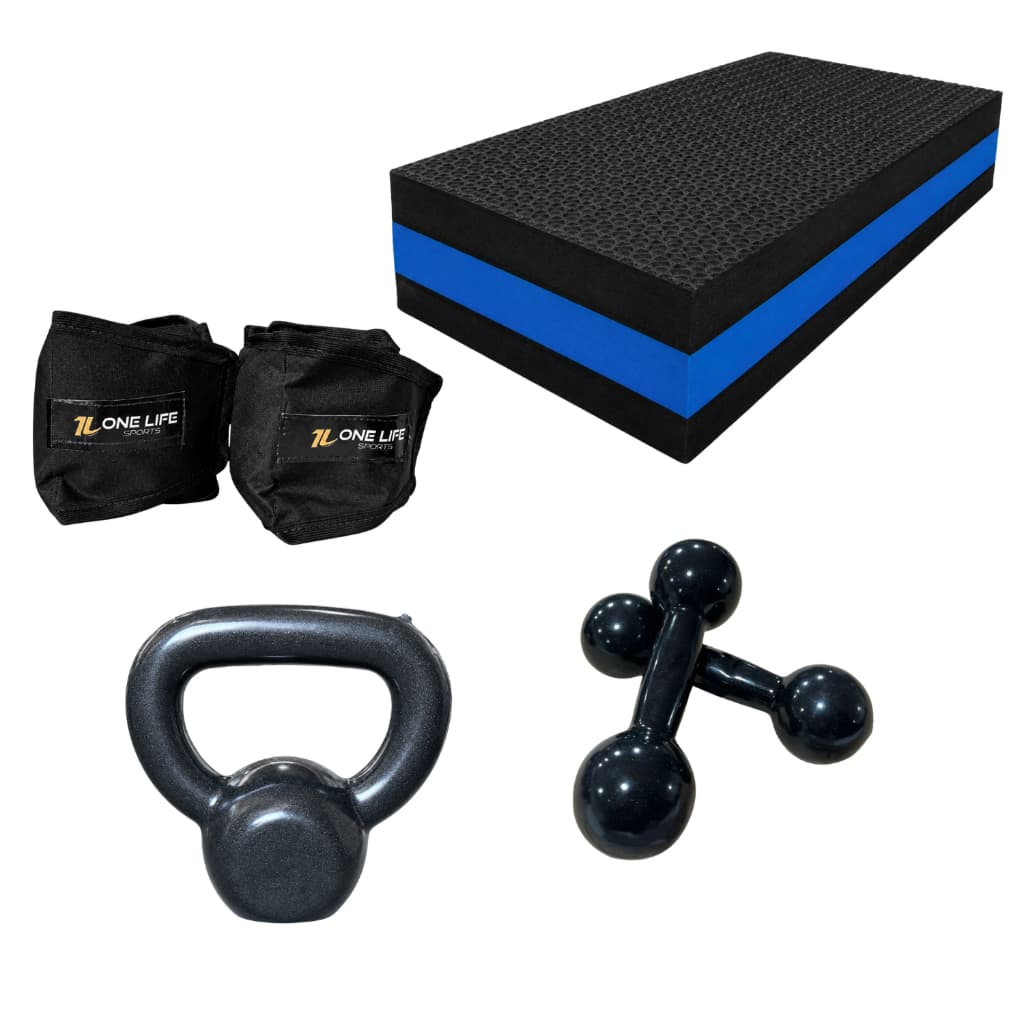 Kit Treino em Casa Kettlebell 4kg Halter 2kg Step 60x28x10 Caneleira 2kg Academia Funcional