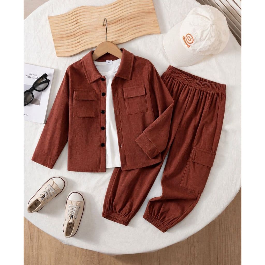 Conjunto infantil masculino em veludo cotelê