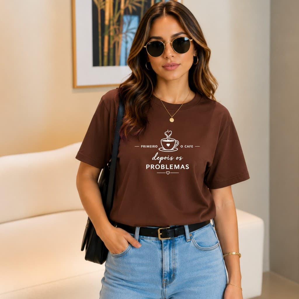 Camiseta Cafe Tendencia Coffe Lover Feminina Masculina Primeiro o Cafe