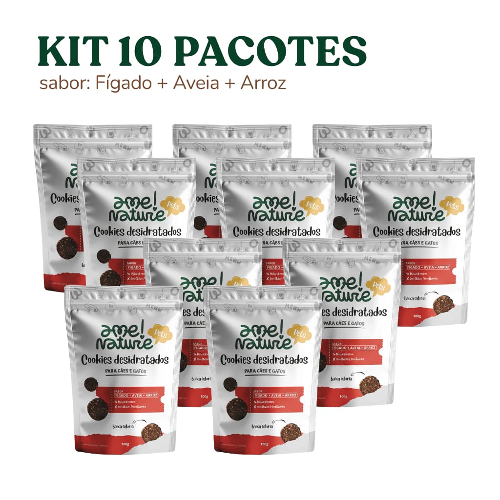 Kit 10 Petiscos Naturais para Cães e Gatos Cookies Desidratados de Fígado 100% Natural 100g Cada