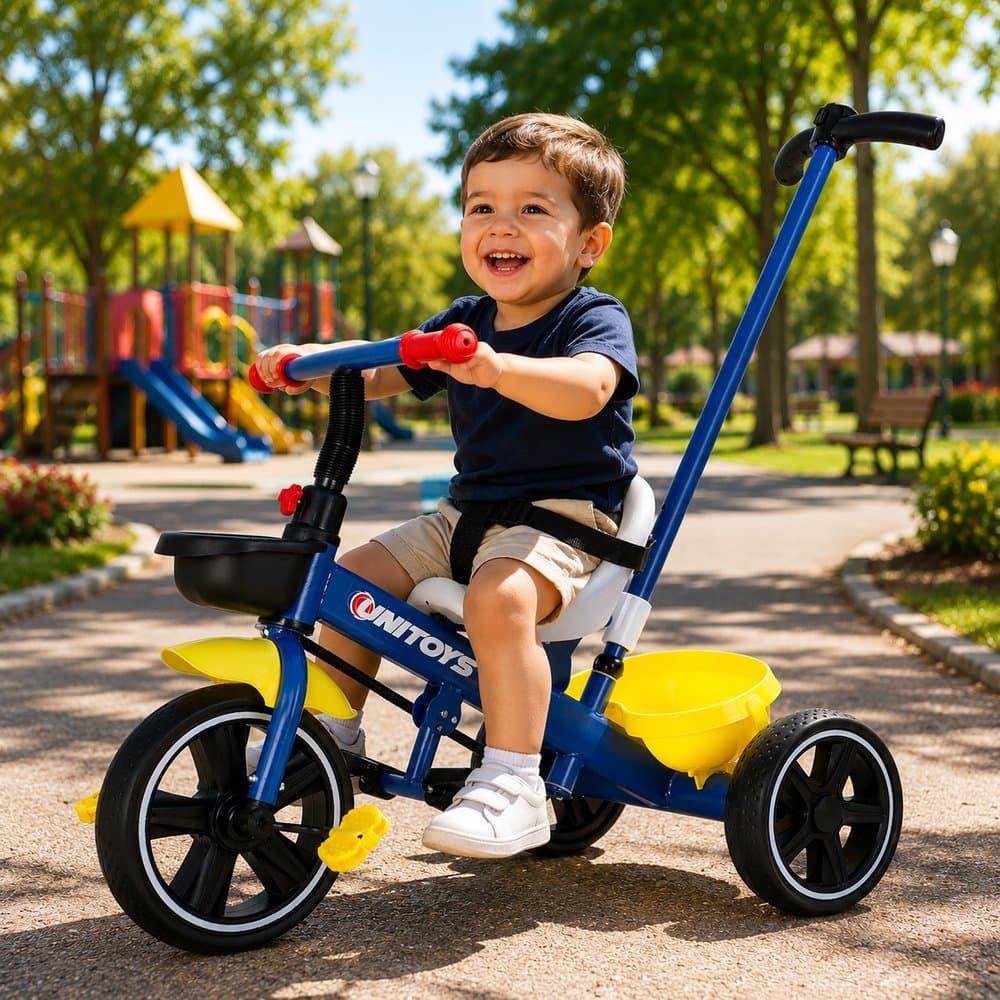 Triciclo Infantil Empurrador com Pedal Motoca Passeio Menino Menina Brinquedo Rosa Azul