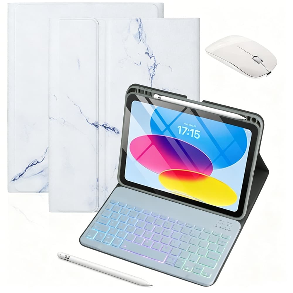 Kit 4em1 Capa Mármore+Teclado RGB+Mouse+Caneta para Redmi Pad SE 11 2023/2025 / Pad 2 11"