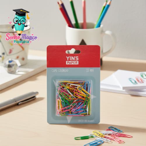Clips de Papel Colorido 33mm com 100 Unidades Yins | Clips Coloridos para Caderno, Planner, Escritório, Escola