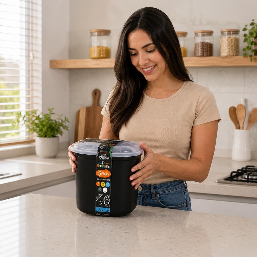 Kit Mantimentos 5 Peças Potes para Alimentos Porta Mantimento Cozinha Armazenamento Hermético Organização Decorativo