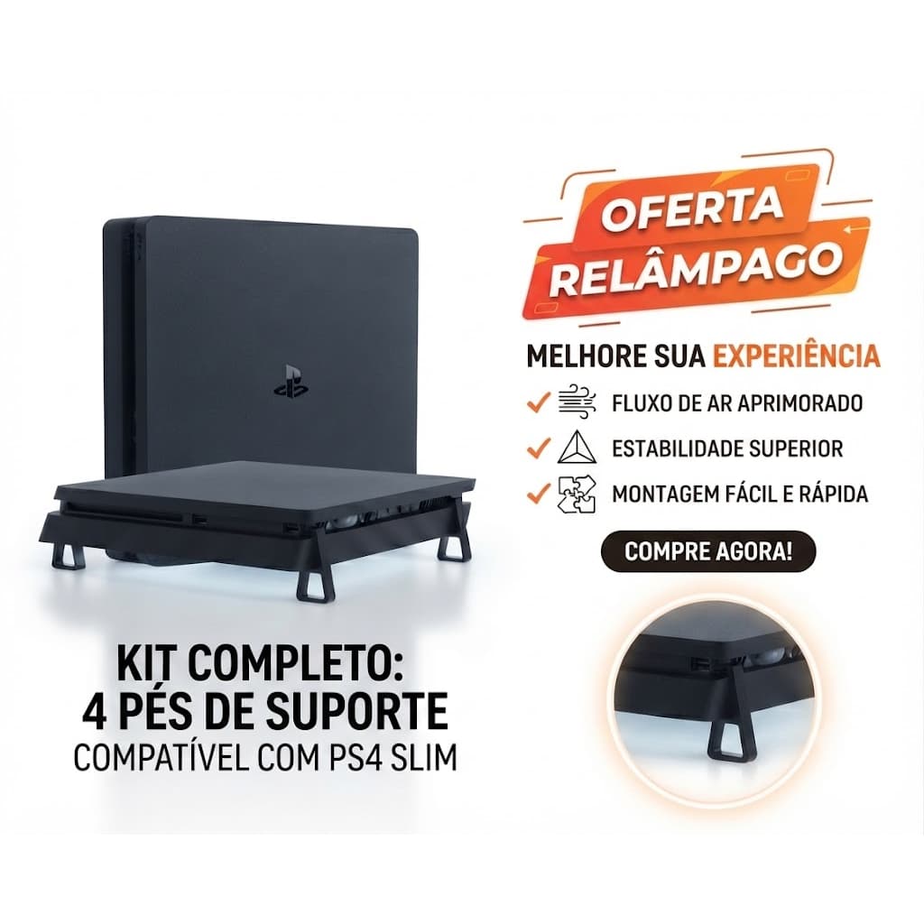 Kit 4 Pés Elevadores para Console PS4 Slim Suporte Horizontal Gamer