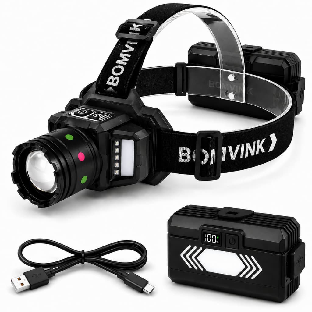 Lanterna de Cabeça LED Duplo Laser Zoom Sensor Gestos Recarregável Type-C 3000mAh