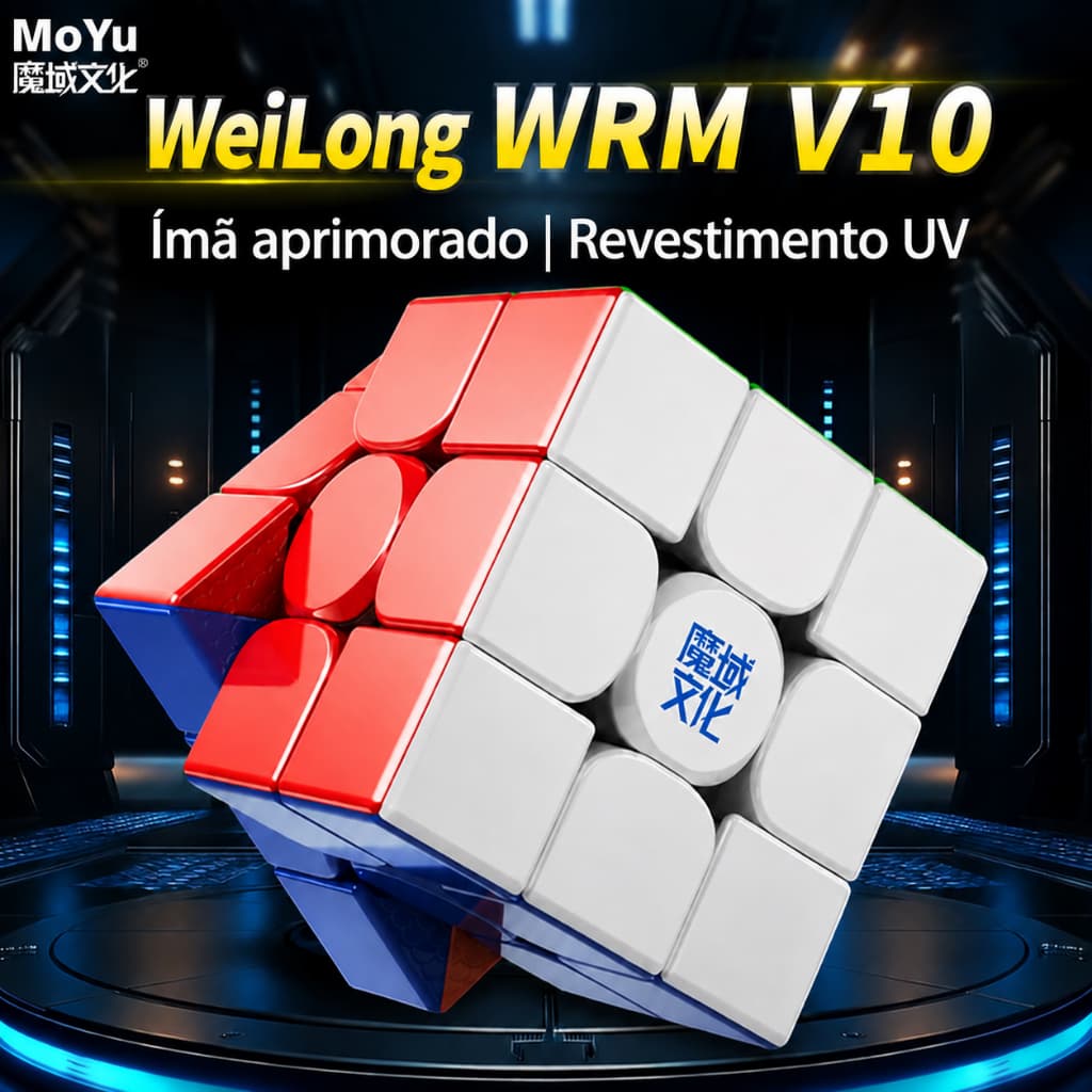 Cubo Velocidade Moyu Weilong WRM V10 UV Magnético 3x3, 48 Ímãs, Sistema Duplo Ajuste Digital, Acabamento UV Resistente p