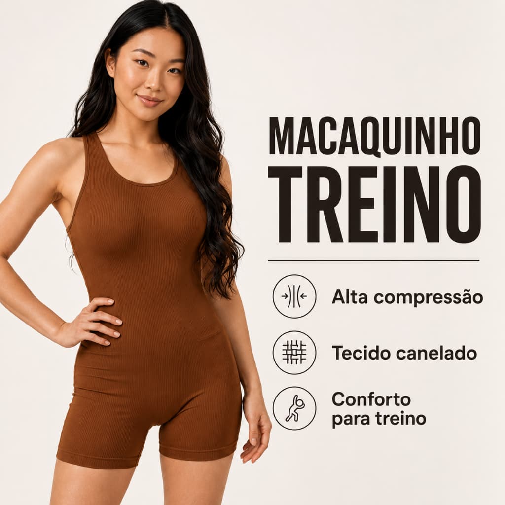 Macaquinho Academia Fitness De Poliamida Zero Transparência Alta Compressão