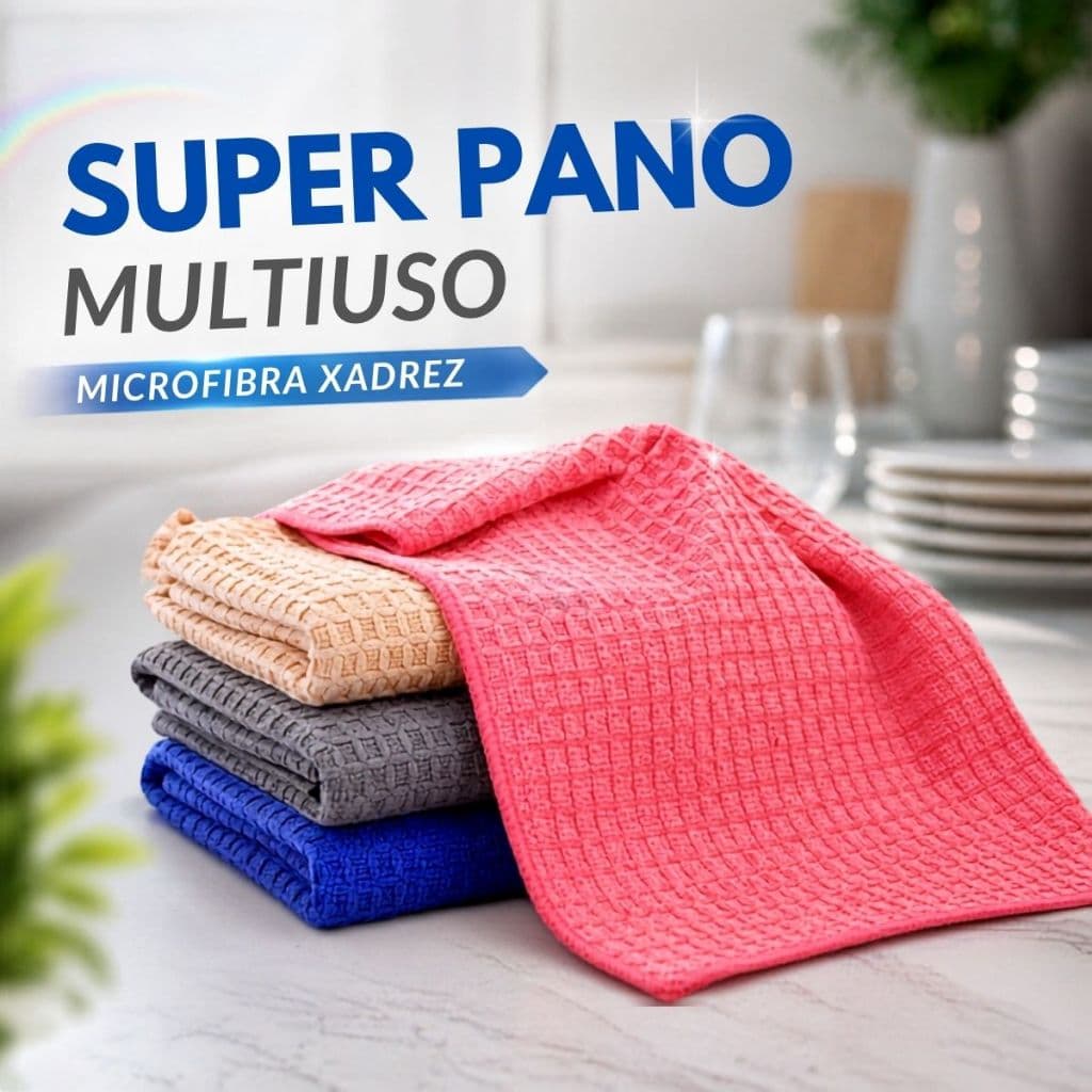 Super Pano Multiuso Microfibra Xadrez 40x30 Alta Absorção Limpa Vidros Seca Louça Cozinha