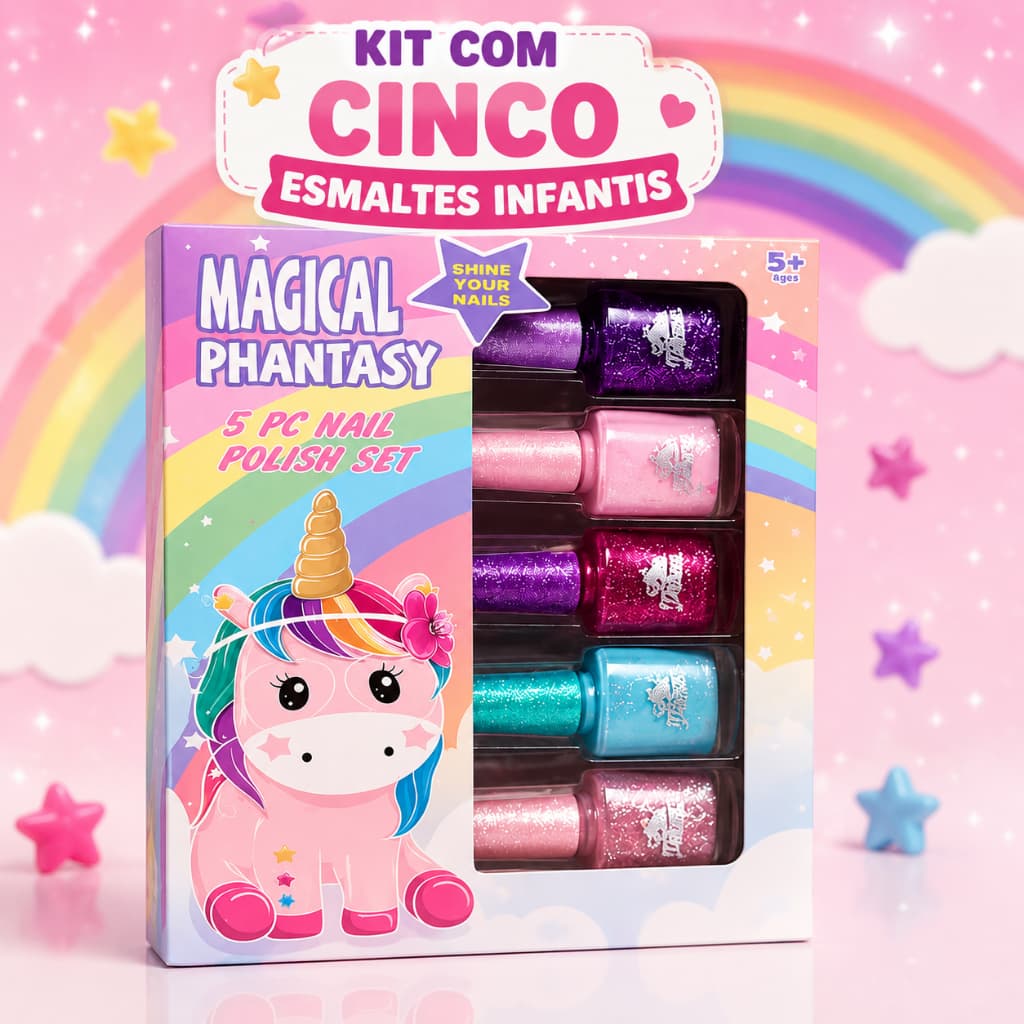 Kit Esmalte Infantil Lavável Atóxico para Crianças Meninas Magical Phantasy
