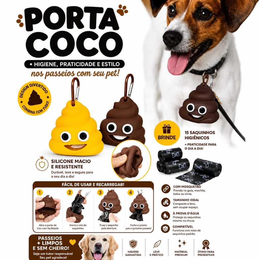 Porta Saquinhos Cata Caca Coletor + 1 Rolo De Saquinhos Pet 4 Rolinhos De Saquinhos De Lixo Higiênico