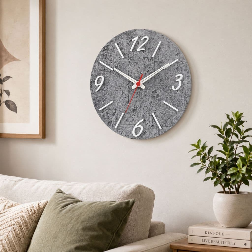 Relógio de Parede MDF  Decorativo Estampa Cimento Concreto Moderno estilo Brutalista