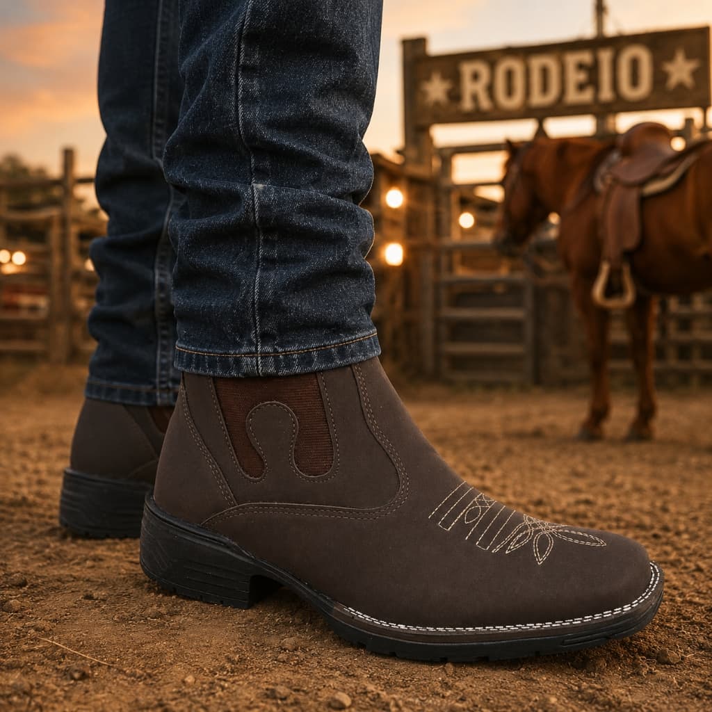 Bota Masculina Estilo Botina Texana Calce Facil Bico Quadrado
