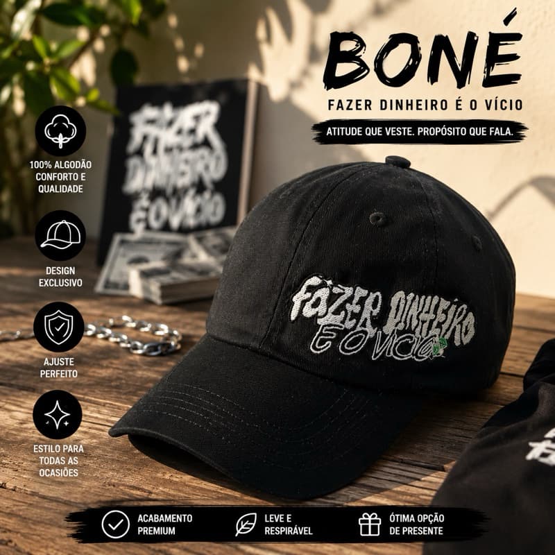 Boné Masculino Fazer Dinheiro e o Vício Estiloso Ajustável Aba Curvada Snapback