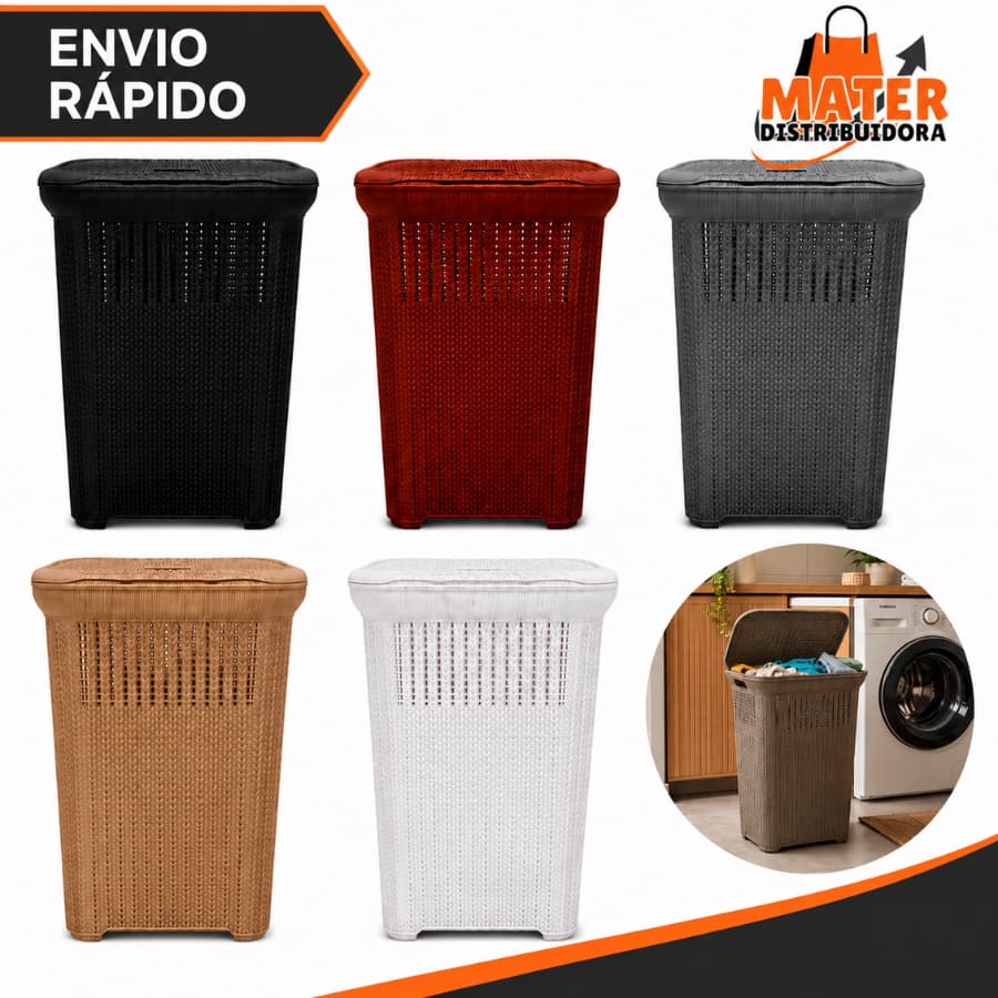 Cesto Telado Rattan 50 Litros Todas As Cores Com Tampa Premium Reforçado