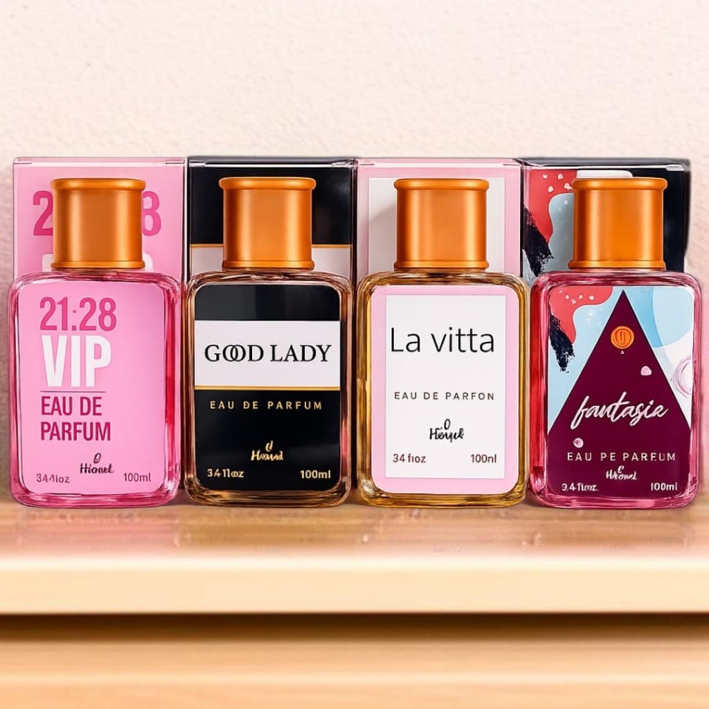 Kit perfumes Feminino 04 Unidades 100ml cada  Frasco de Vidro Eau de Parfum Longa Fixação Presente Feminino