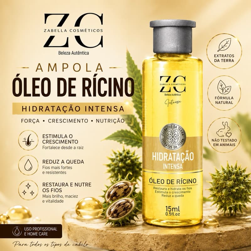 Ampola Óleo de Rícino Zabella Crescimento Capilar Anti Queda Hidratação Intensa
